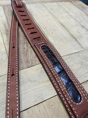 Leather Guitar Strap with Alligator Inlay