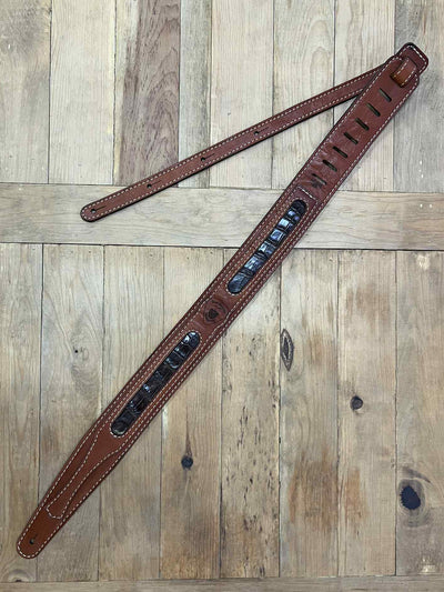 Leather Guitar Strap with Alligator Inlay