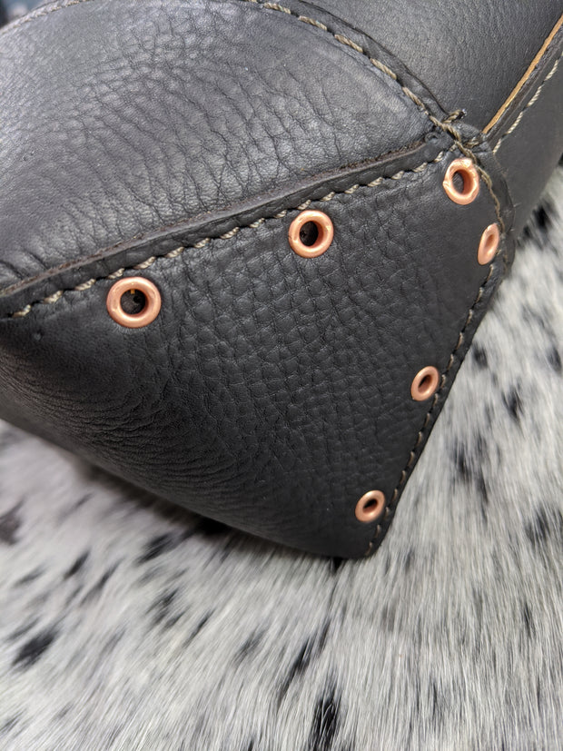 "Kristi" Leather Tote with Light Tanned Pig Skin Liner - Black Leather