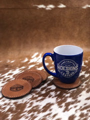 Circle Leather Coasters with Custom Engraved Logo