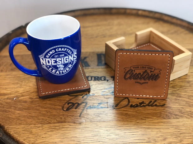 Square Leather Coasters with Custom Engraved Logo